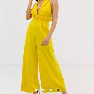 ASOS- Bright Yellow Halter Paper Bag Jumpsuit